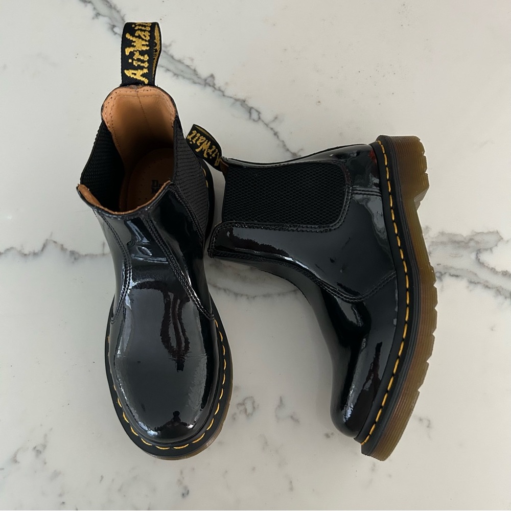 Dr Martins Black Patent Leather Chelsea Boots 2976 Ladies 5